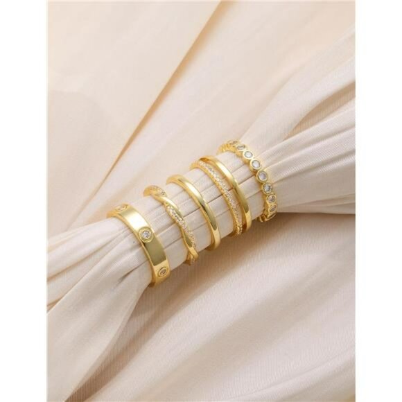 Stackable Gold Rings for Women Dainty 14K Gold Silver Plated Cubic Zirconia Band - Picture 6 of 7